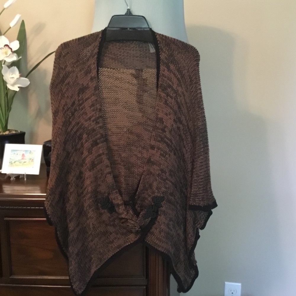 Soft Surroundings Brown Marled Knit Draped Open-Front Poncho